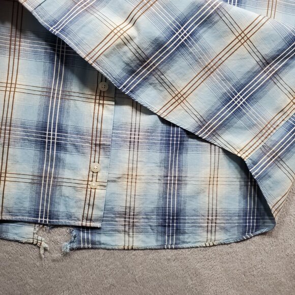 Alan Flusser Button Down Long Sleeve Plaid Shirt Blue Brown White Mn Sz L - Picture 7 of 10
